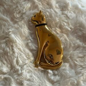 Vintage Carolee Large Gold Tone Cat Kitty Pin Brooch 2.75”X 1.5”